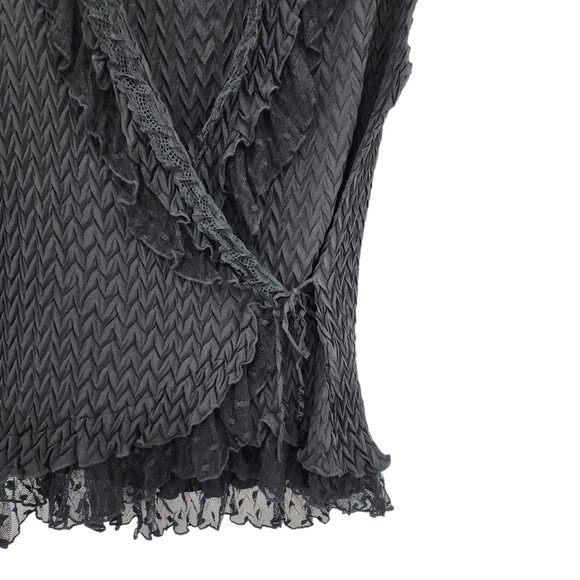 Komarov Women's Poly Textured Ruffles Wrap Style Top - L - Picture 4 of 6